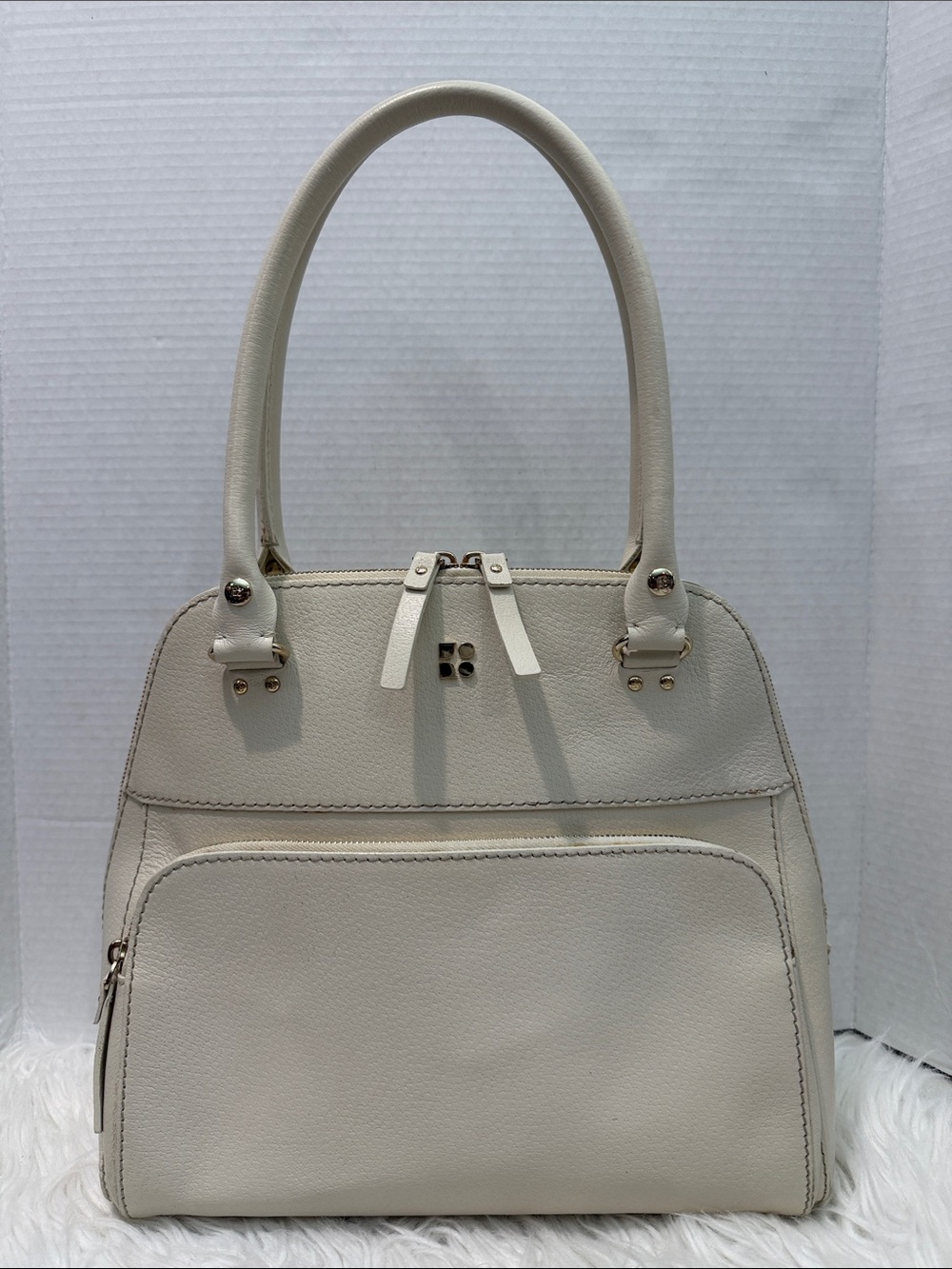 kate spade Cream/Off-White Pebbled Leather Satchel with Front Zip Pocket